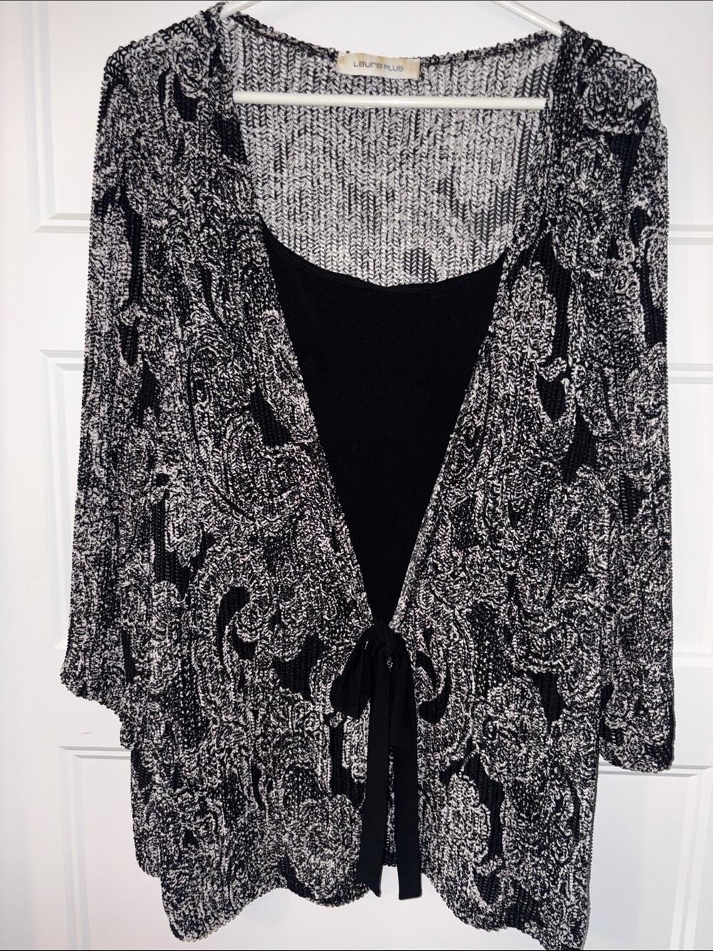 Laurie Felt Black & White Tie-Front Knit Cardigan Top